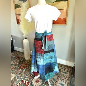 Artisan Nepal Cotton Patchwork Wrap Skirt- Blue